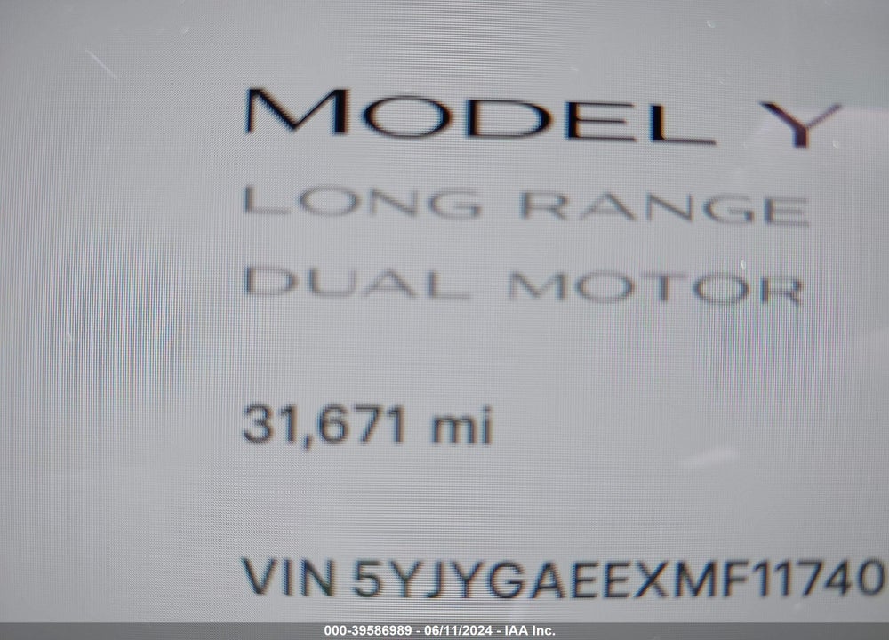 2021 TESLA MODEL Y LONG RANGE DUAL MOTOR ALL-WHEEL DRIVE VIN: 5YJYGAEEXMF117407