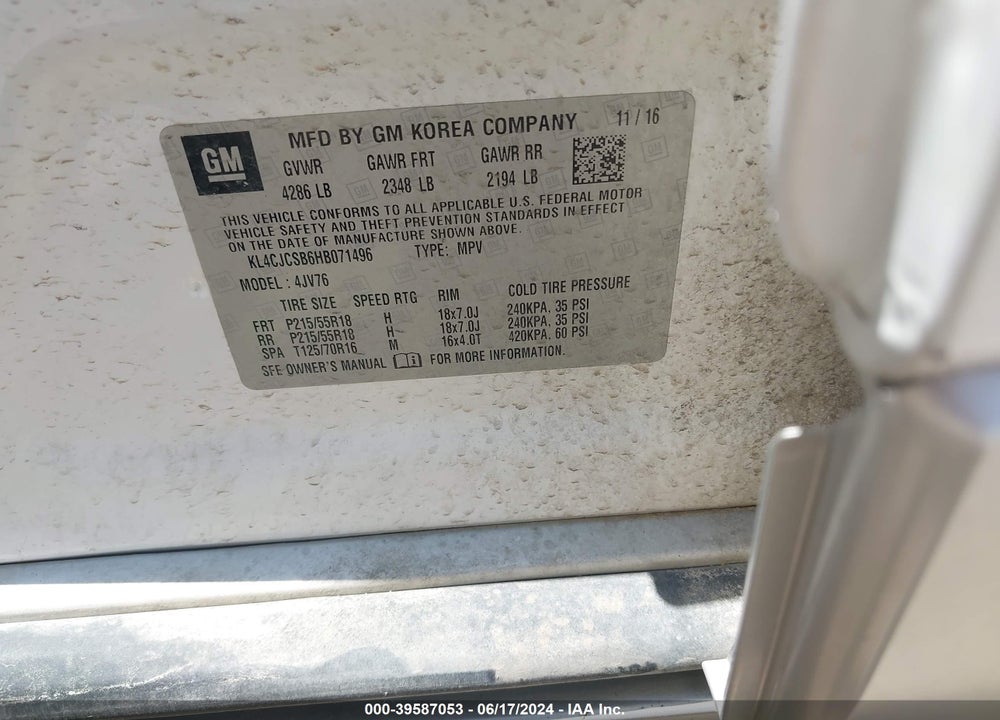 2017 BUICK ENCORE ESSENCE VIN: KL4CJCSB6HB071496