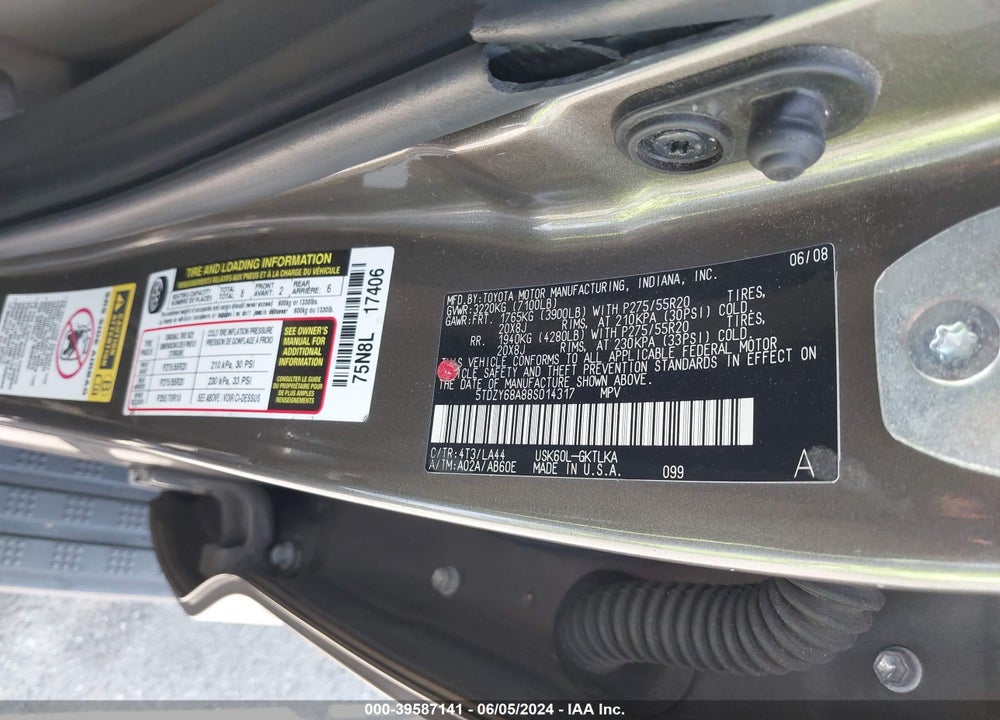 2008 TOYOTA SEQUOIA LIMITED 5.7L V8 VIN: 5TDZY68A88S014317