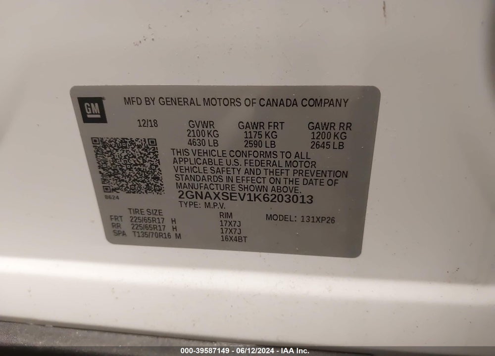 2019 CHEVROLET EQUINOX LS VIN: 2GNAXSEV1K6203013
