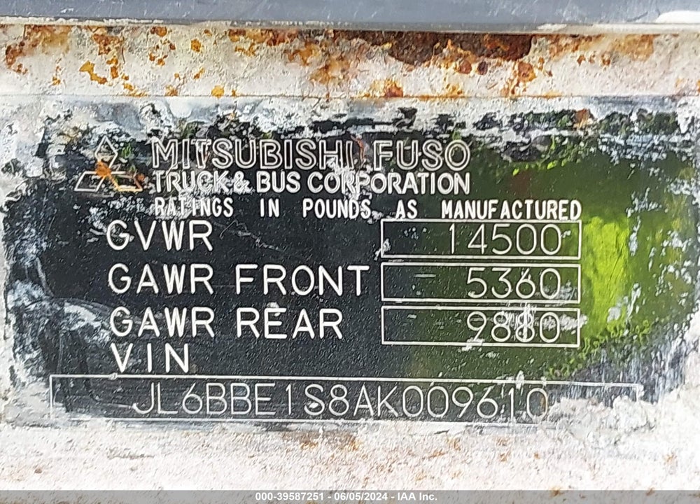 2010 MITSUBISHI FUSO TRUCK FE VIN: JL6BBE1S8AK009610