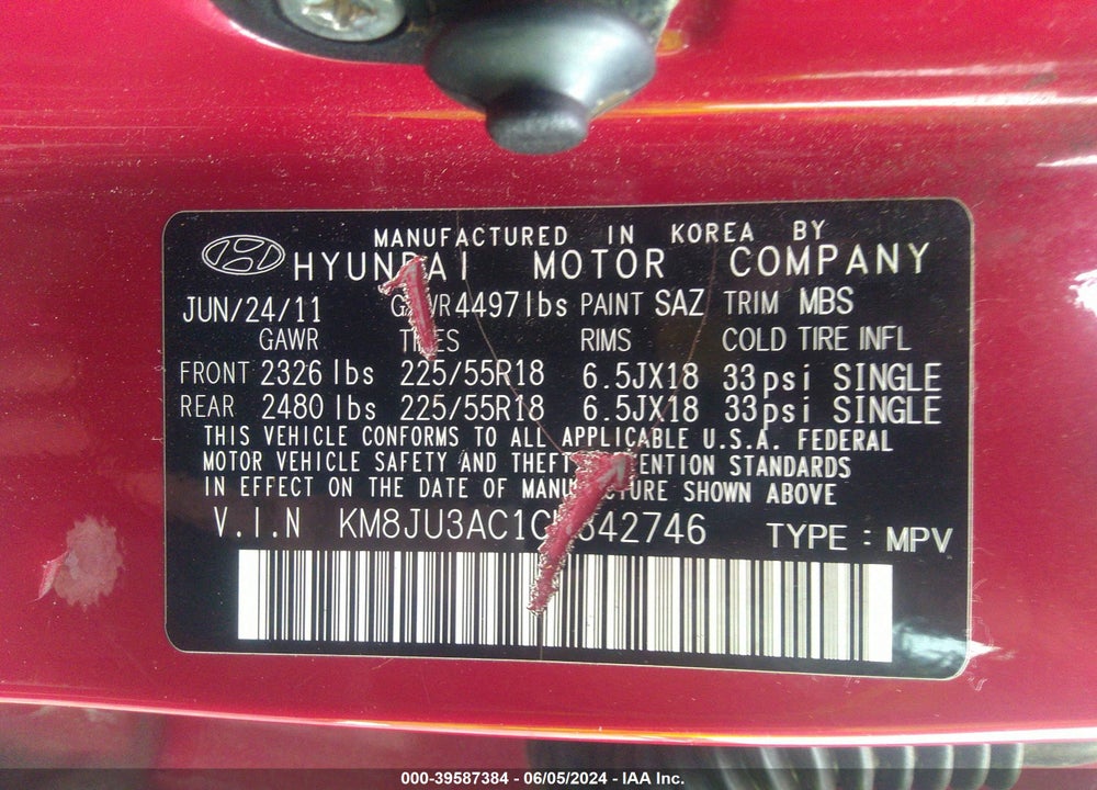 2012 HYUNDAI TUCSON LIMITED VIN: KM8JU3AC1CU342746