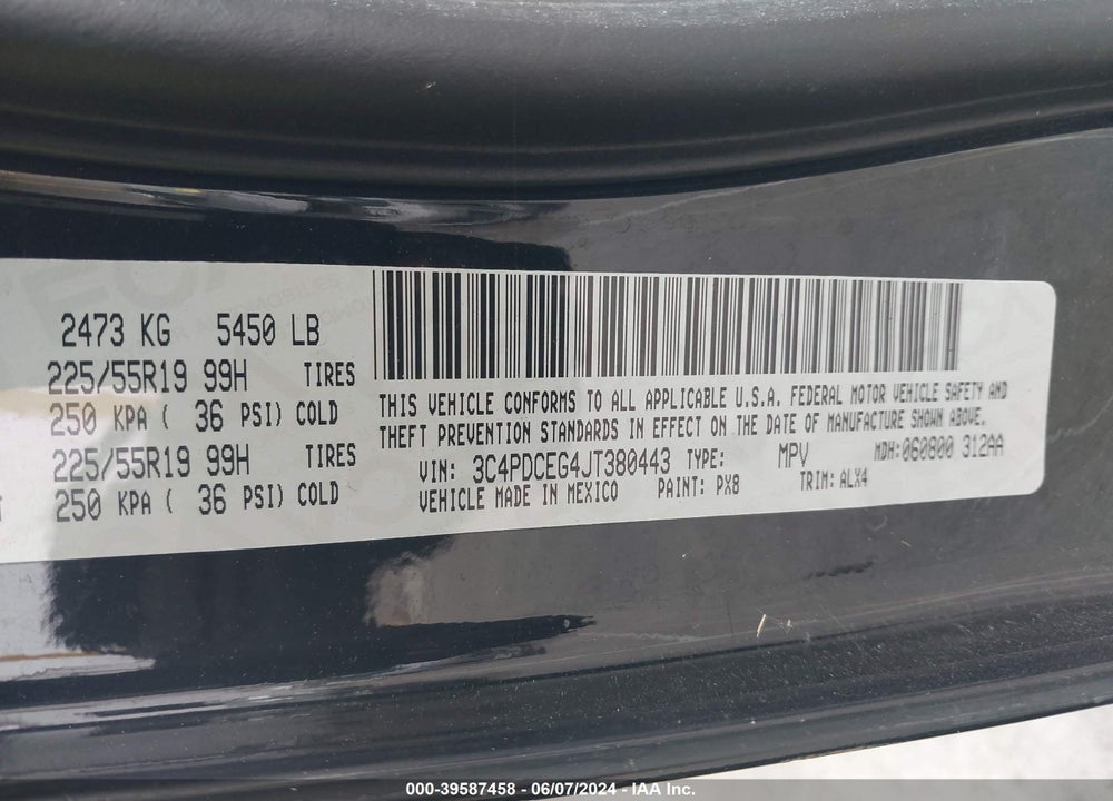 2018 DODGE JOURNEY GT VIN: 3C4PDCEG4JT380443