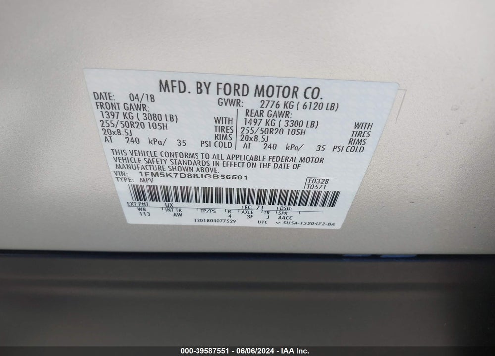 2018 FORD EXPLORER XLT VIN: 1FM5K7D88JGB56591