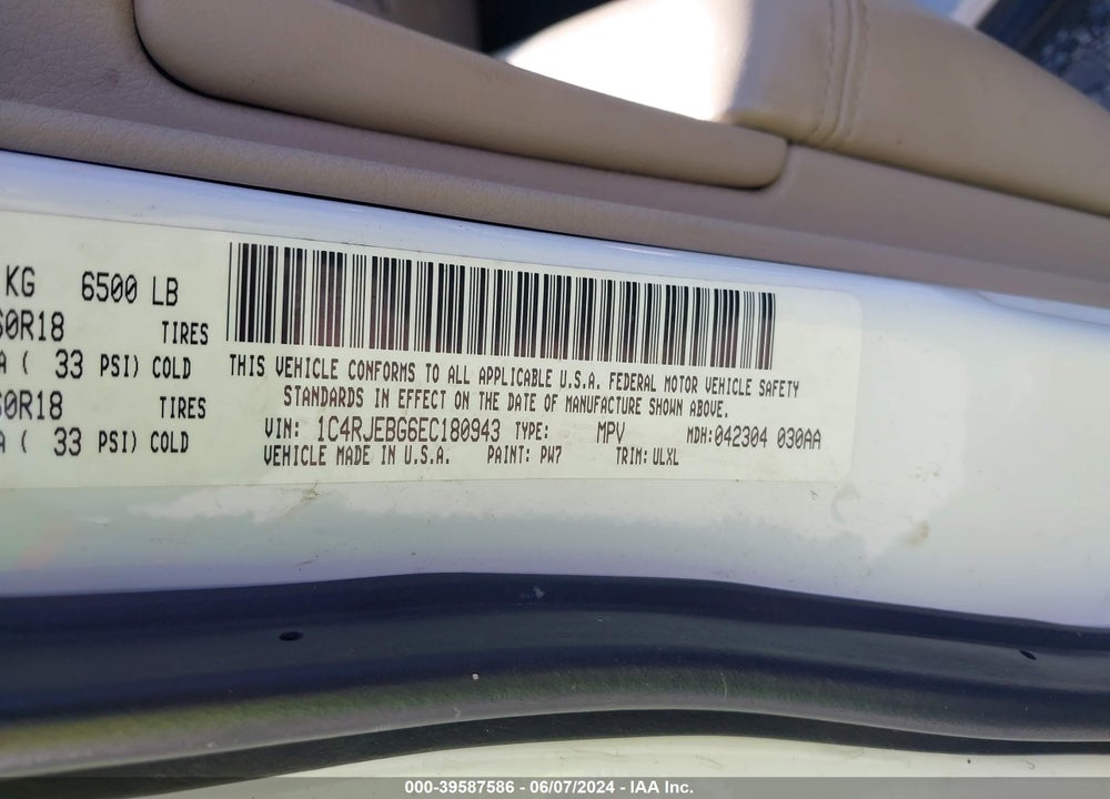 2014 JEEP GRAND CHEROKEE LIMITED VIN: 1C4RJEBG6EC180943