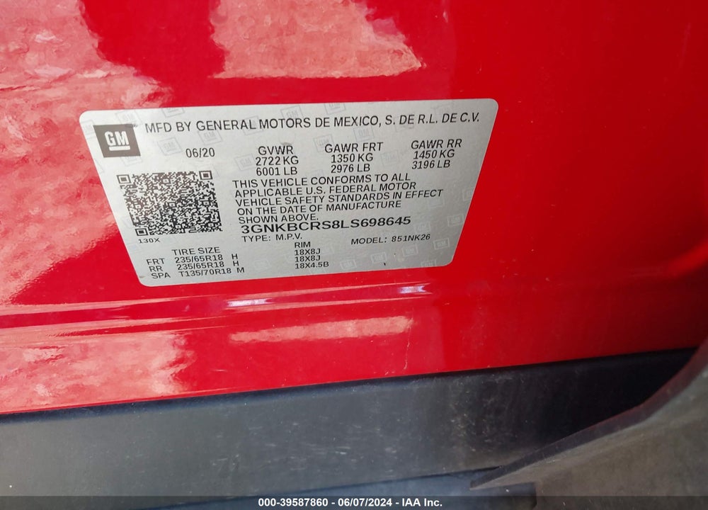2020 CHEVROLET BLAZER FWD 2LT VIN: 3GNKBCRS8LS698645