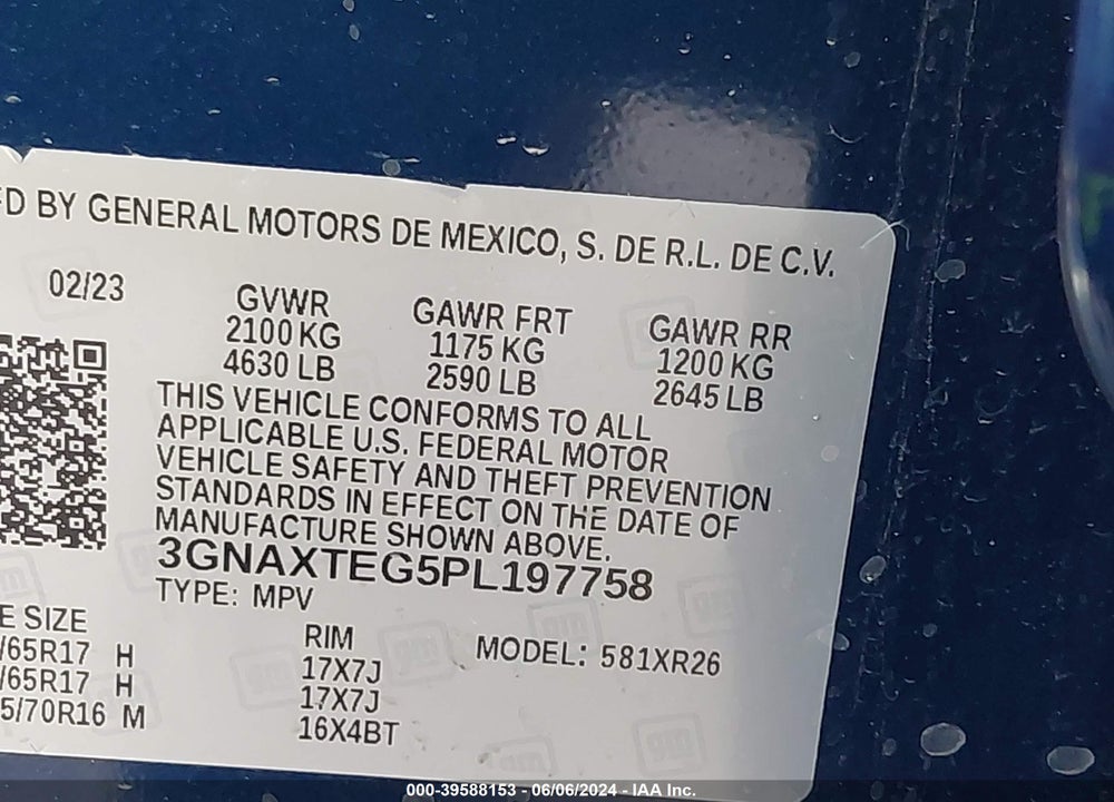 2023 CHEVROLET EQUINOX AWD 2FL VIN: 3GNAXTEG5PL197758