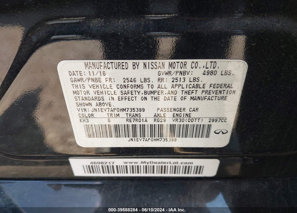 2017 INFINITI Q50 3.0T PREMIUM VIN: JN1EV7AP0HM735399