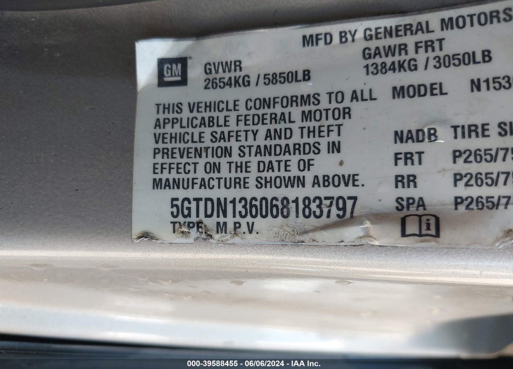 2006 HUMMER H3 SUV VIN: 5GTDN136068183797