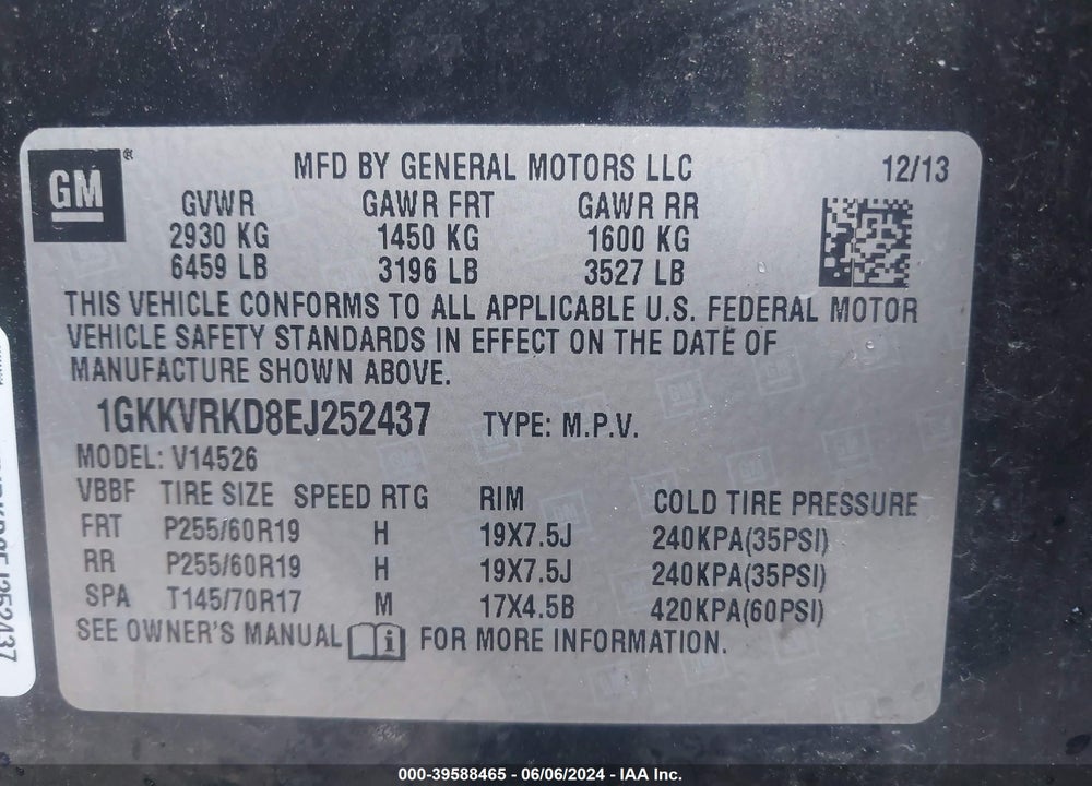 2014 GMC ACADIA SLT-1 VIN: 1GKKVRKD8EJ252437