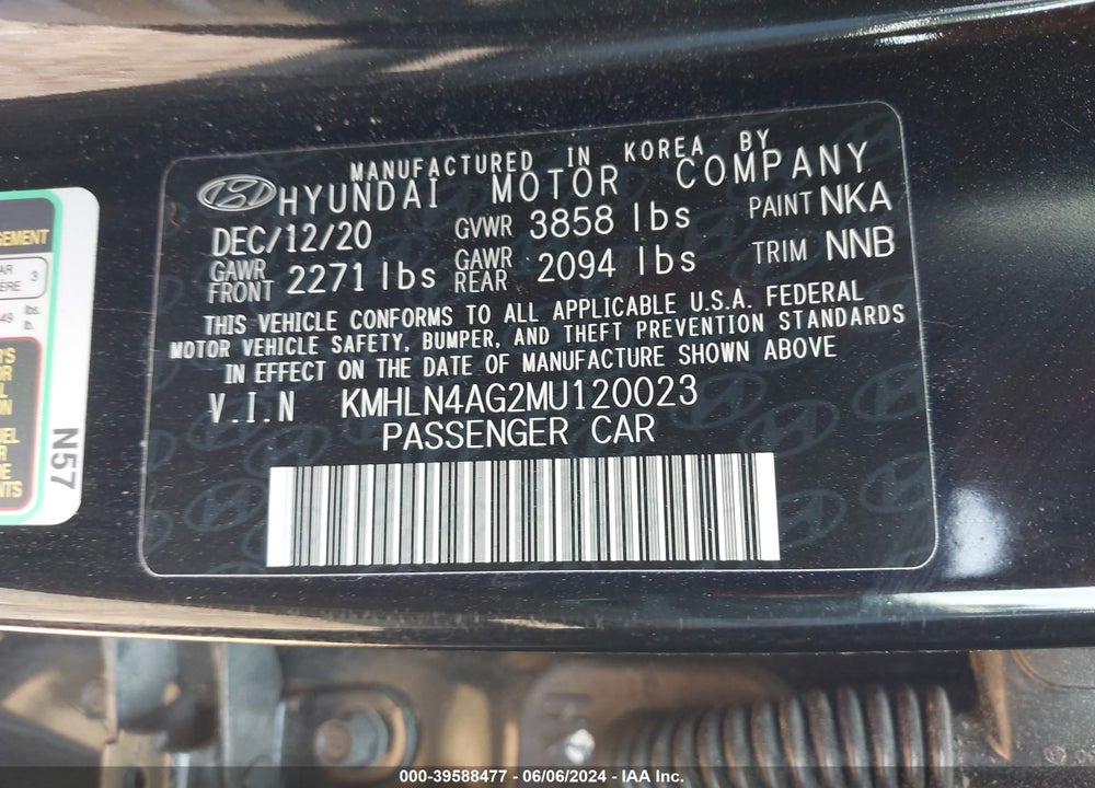 2021 HYUNDAI ELANTRA SEL VIN: KMHLN4AG2MU120023