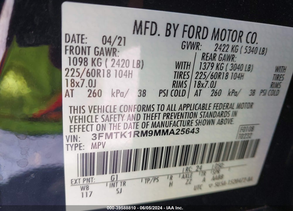 2021 FORD MUSTANG MACH-E SELECT VIN: 3FMTK1RM9MMA25643