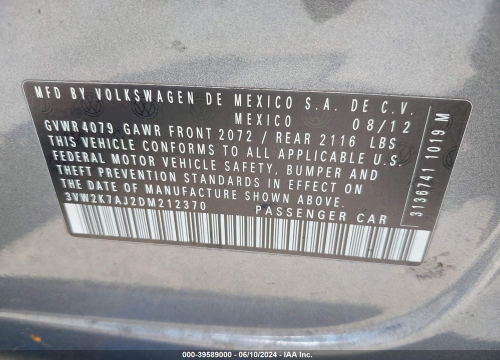 2013 VOLKSWAGEN JETTA 2.0L S VIN: 3VW2K7AJ2DM212370