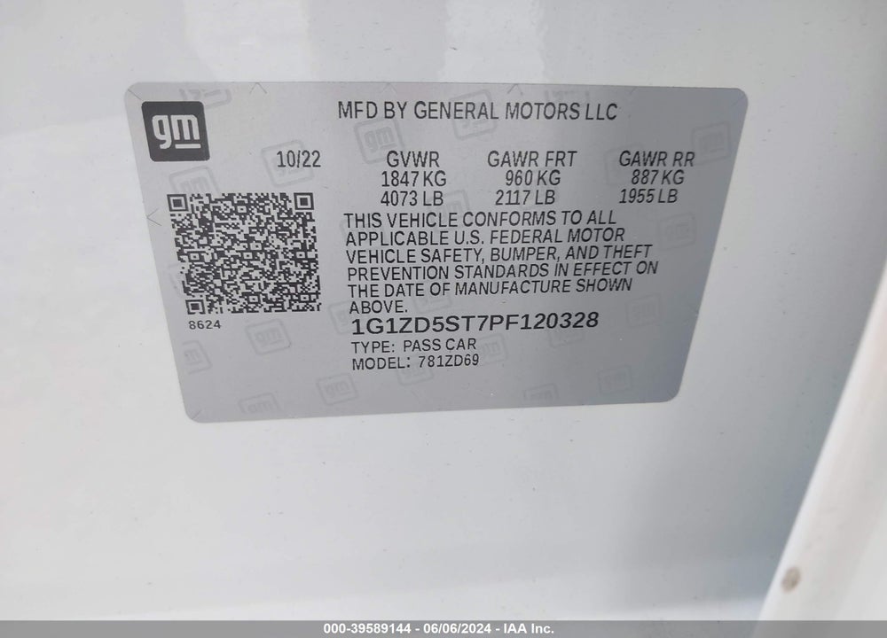 2023 CHEVROLET MALIBU FWD 1LT VIN: 1G1ZD5ST7PF120328