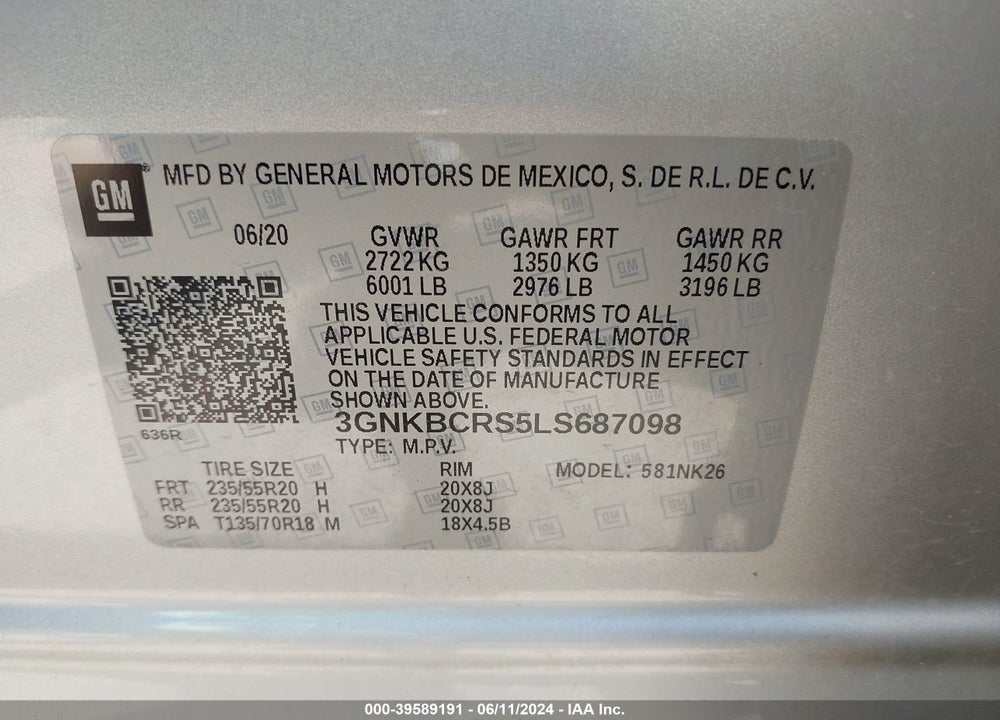 2020 CHEVROLET BLAZER FWD 2LT VIN: 3GNKBCRS5LS687098