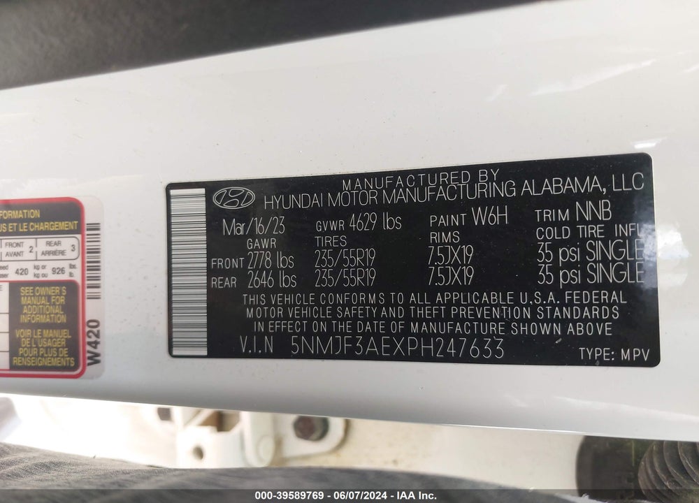 2023 HYUNDAI TUCSON SEL VIN: 5NMJF3AEXPH247633