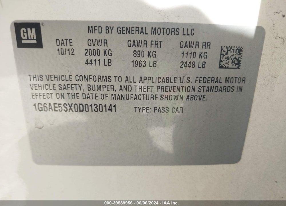 2013 CADILLAC ATS PREMIUM VIN: 1G6AE5SX0D0130141