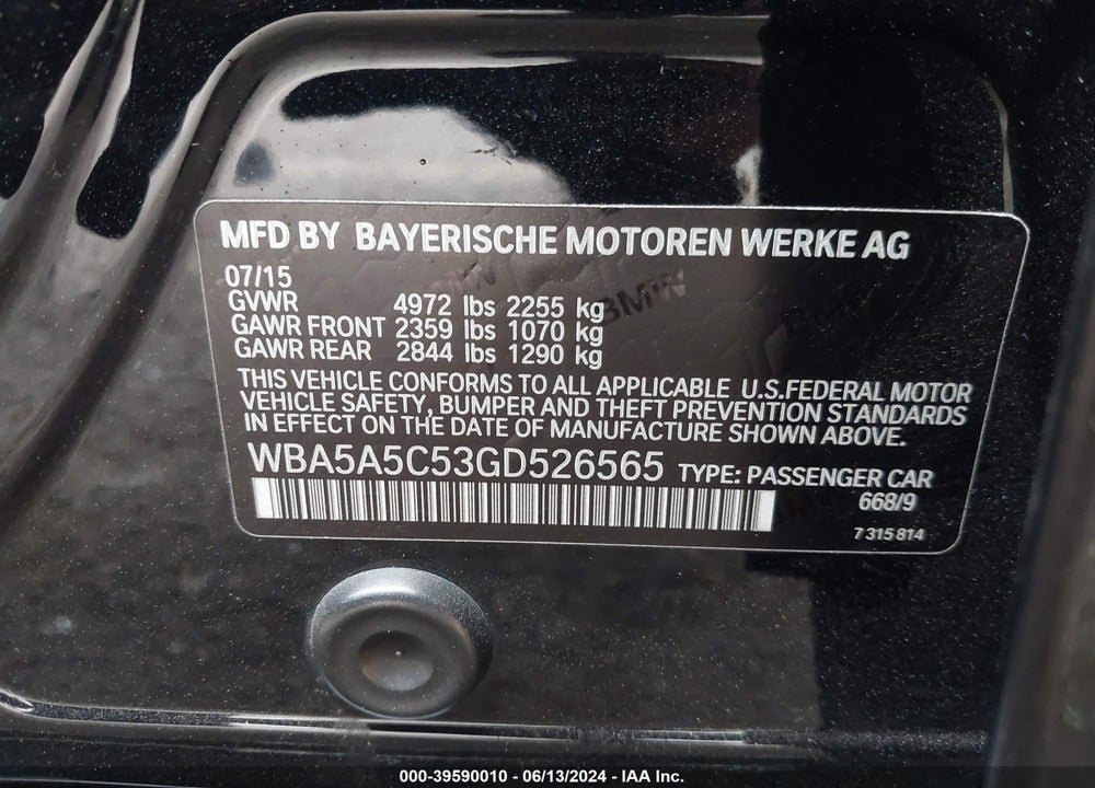 2016 BMW 528I VIN: WBA5A5C53GD526565