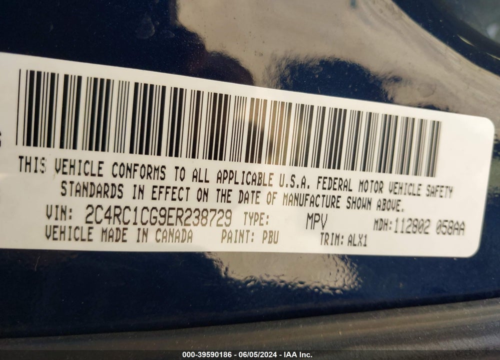 2014 CHRYSLER TOWN & COUNTRY TOURING-L VIN: 2C4RC1CG9ER238729
