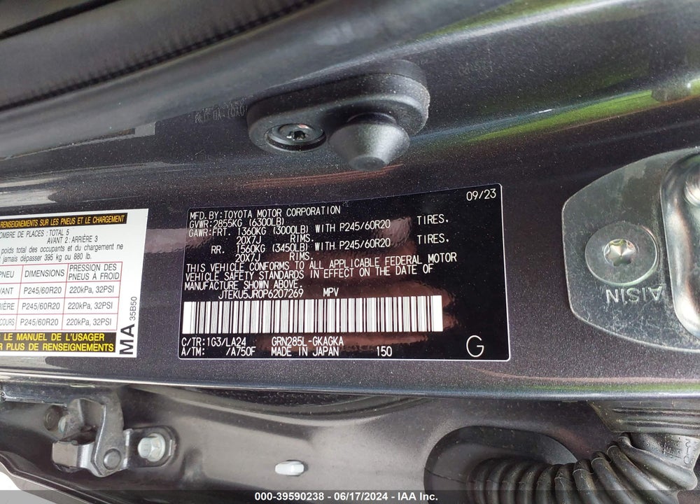 2023 TOYOTA 4RUNNER LIMITED VIN: JTEKU5JR0P6207269