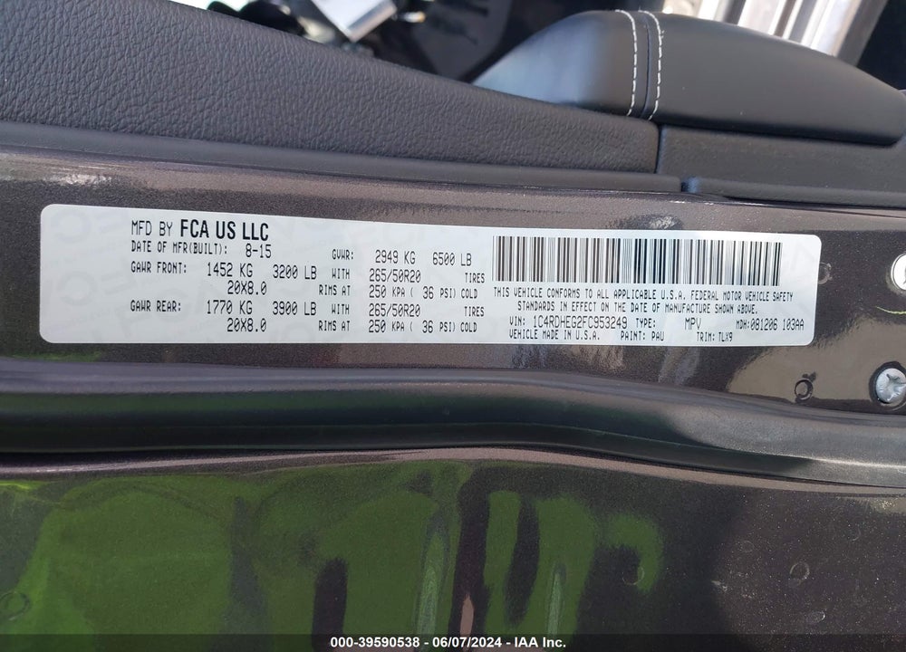 2015 DODGE DURANGO CITADEL VIN: 1C4RDHEG2FC953249