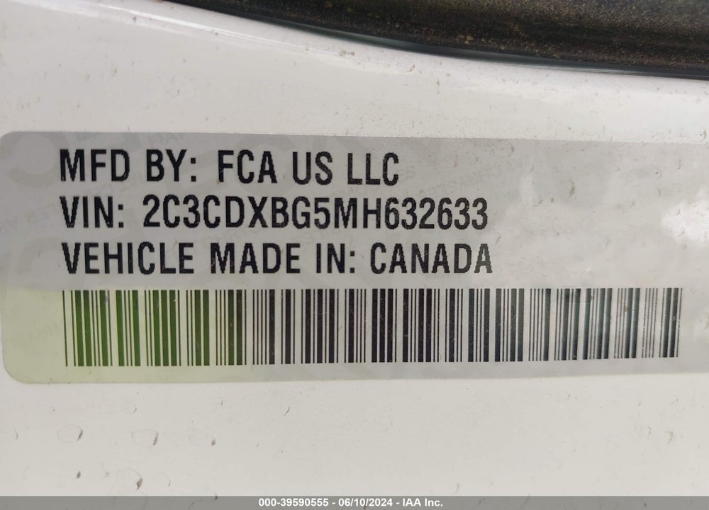 2021 DODGE CHARGER SXT RWD VIN: 2C3CDXBG5MH632633