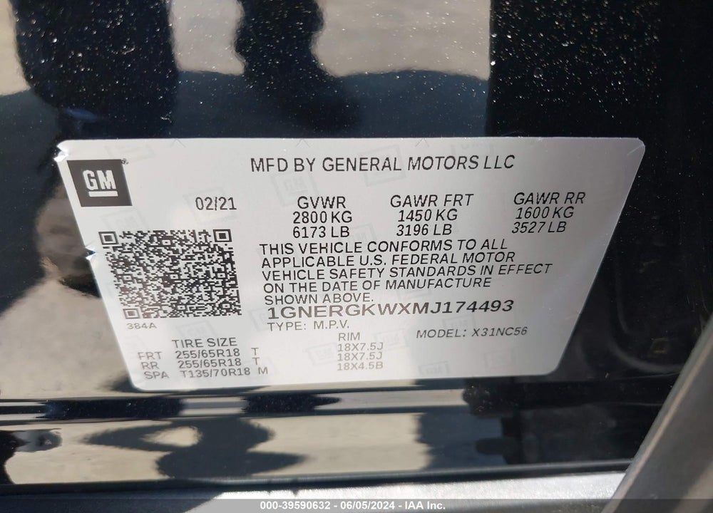 2021 CHEVROLET TRAVERSE FWD LT CLOTH VIN: 1GNERGKWXMJ174493