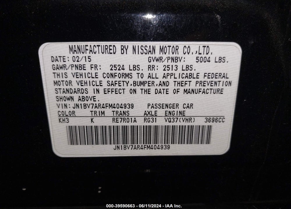 2015 INFINITI Q50 SPORT VIN: JN1BV7AR4FM404939