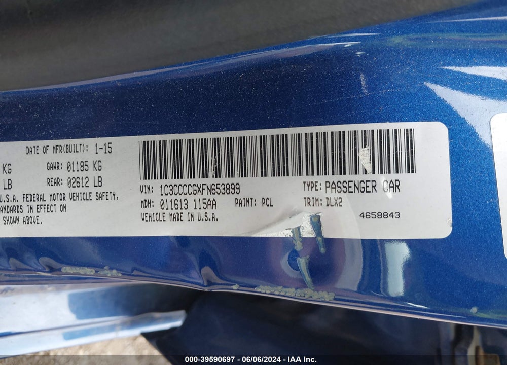 2015 CHRYSLER 200 C VIN: 1C3CCCCGXFN653899