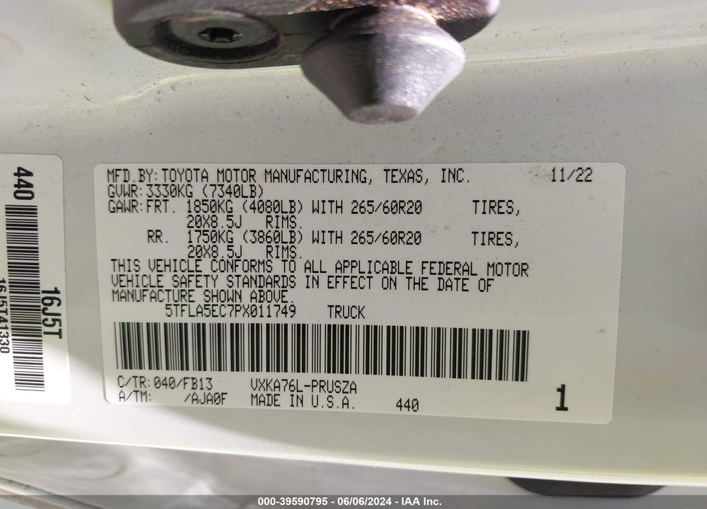 2023 TOYOTA TUNDRA SR5 VIN: 5TFLA5EC7PX011749