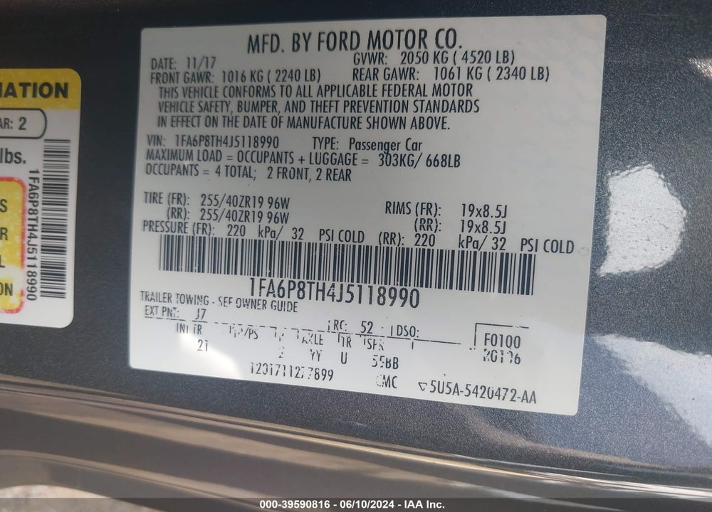 2018 FORD MUSTANG ECOBOOST VIN: 1FA6P8TH4J5118990