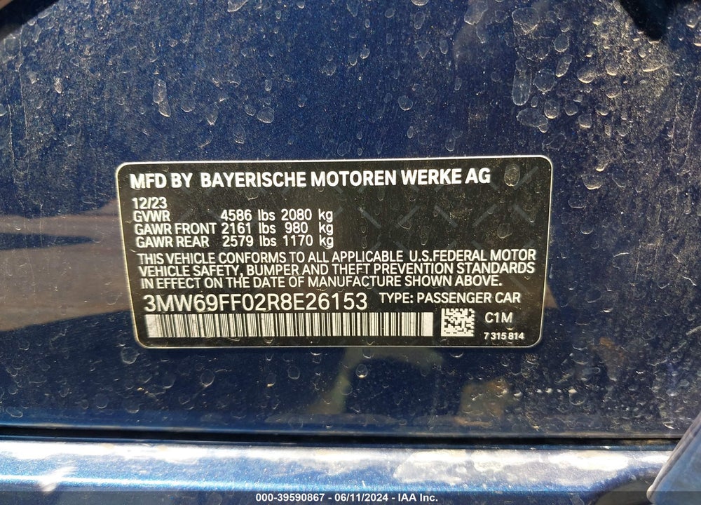 2024 BMW 3 SERIES 330I VIN: 3MW69FF02R8E26153