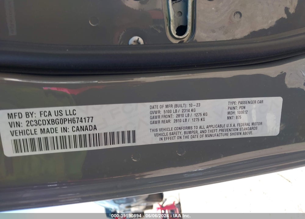 2023 DODGE CHARGER SXT VIN: 2C3CDXBG0PH674177