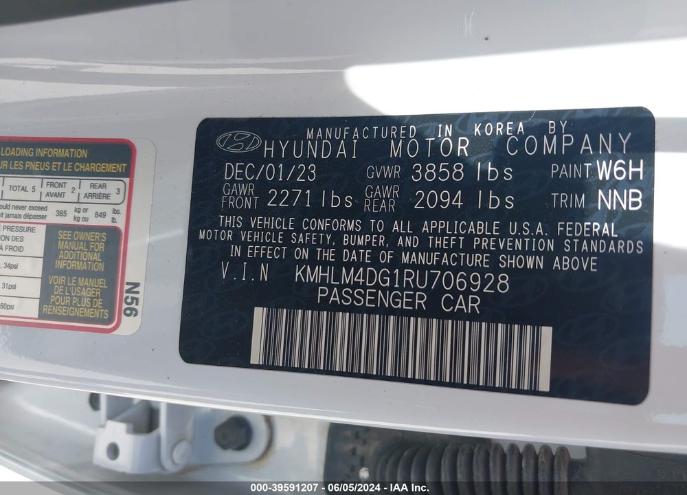 2024 HYUNDAI ELANTRA SEL VIN: KMHLM4DG1RU706928