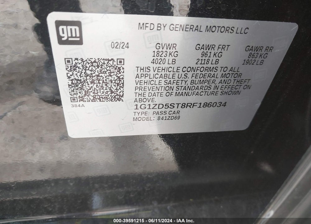 2024 CHEVROLET MALIBU VIN: 1G1ZD5ST8RF186034