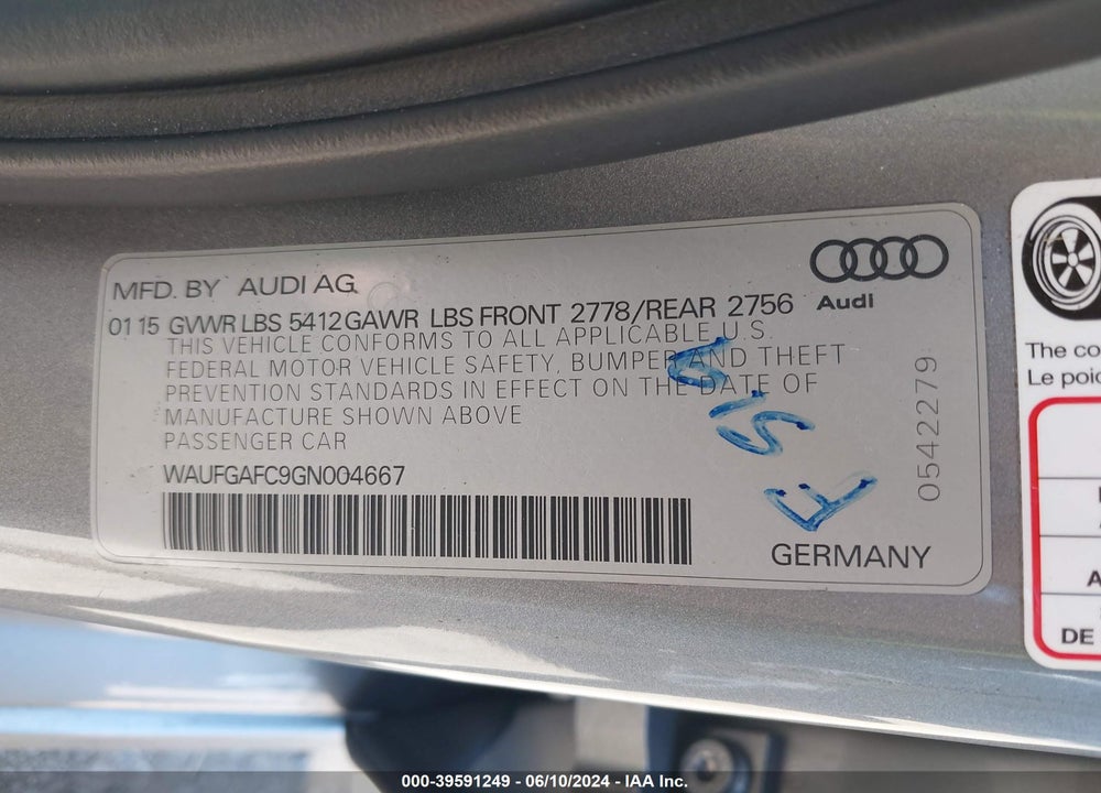 2016 AUDI A6 3.0T PREMIUM PLUS VIN: WAUFGAFC9GN004667