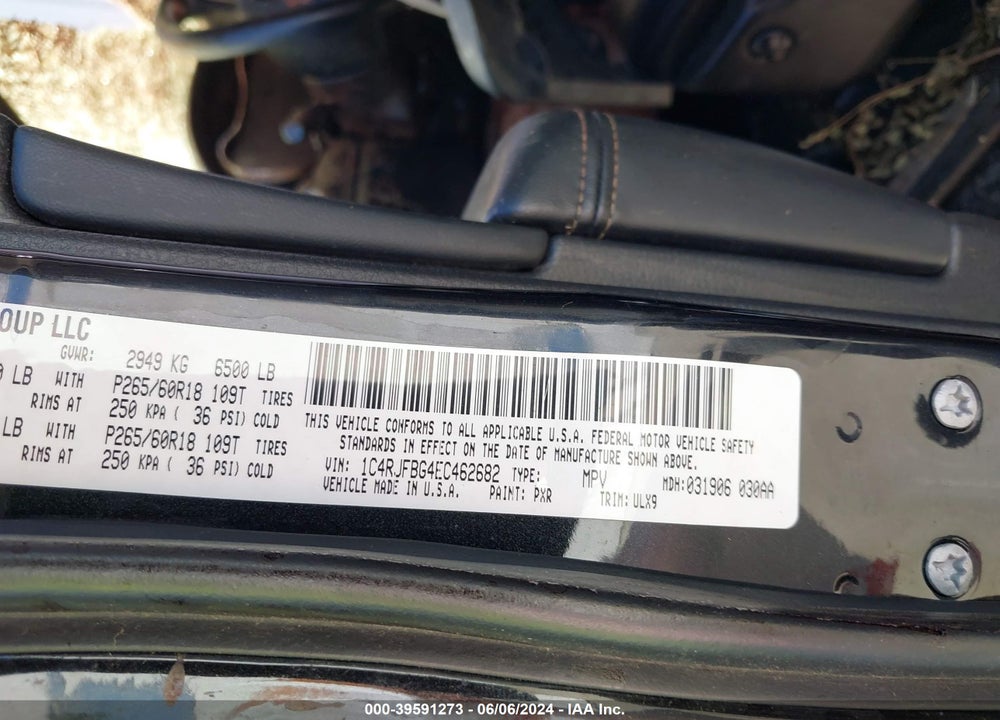 2014 JEEP GRAND CHEROKEE LIMITED VIN: 1C4RJFBG4EC462682