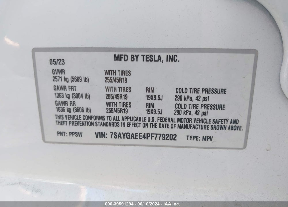 2023 TESLA MODEL Y VIN: 7SAYGAEE4PF779202