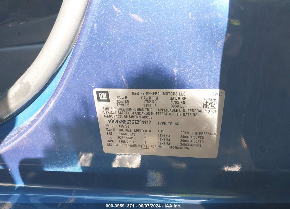 2016 CHEVROLET SILVERADO 1500 1LT VIN: 1GCVKREC3GZ204112