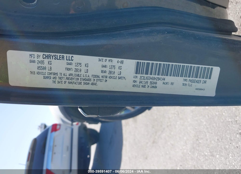 2008 CHRYSLER 300C VIN: 2C3LK63H68H284144