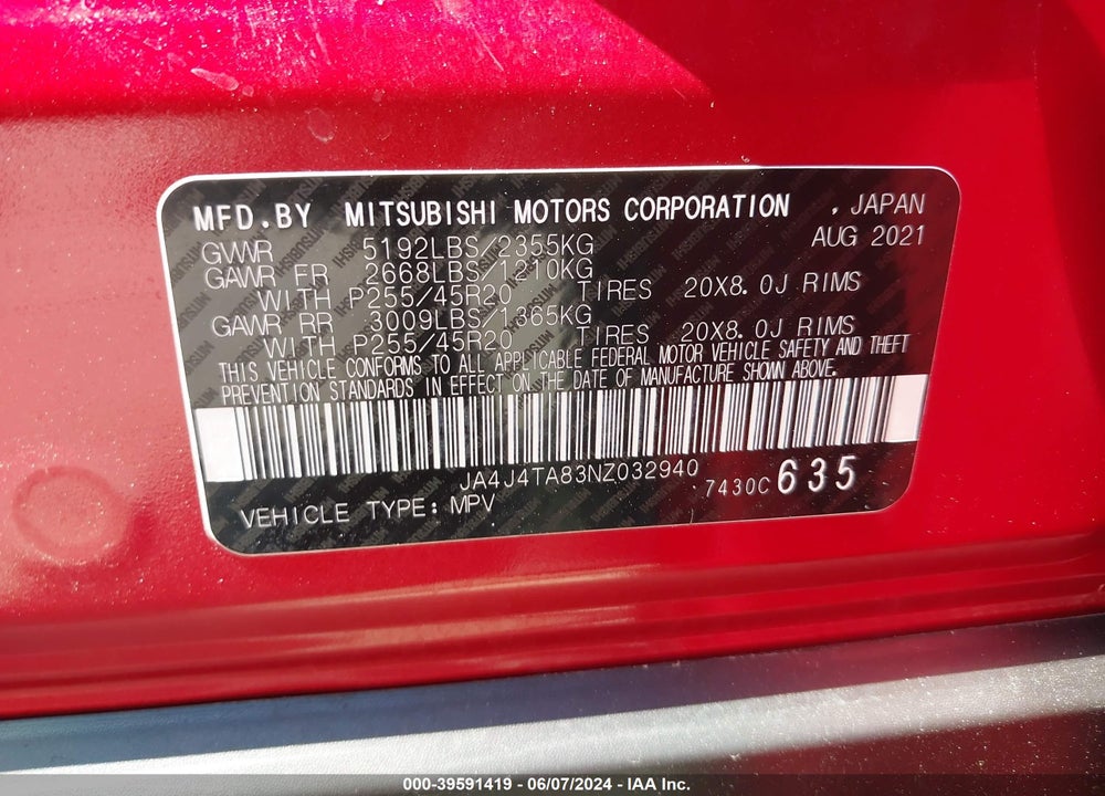 2022 MITSUBISHI OUTLANDER ES 2.5 S-AWC VIN: JA4J4TA83NZ032940