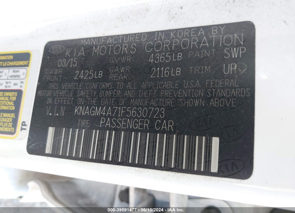 2015 KIA OPTIMA LX VIN: KNAGM4A71F5630723