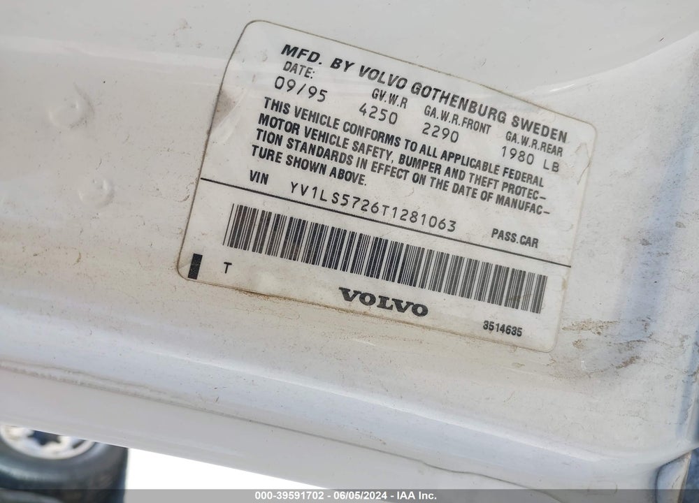 1996 VOLVO 850 VIN: YV1LS5726T1281063