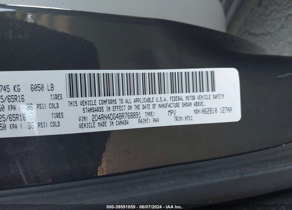 2011 DODGE GRAND CARAVAN EXPRESS VIN: 2D4RN4DG4BR768891