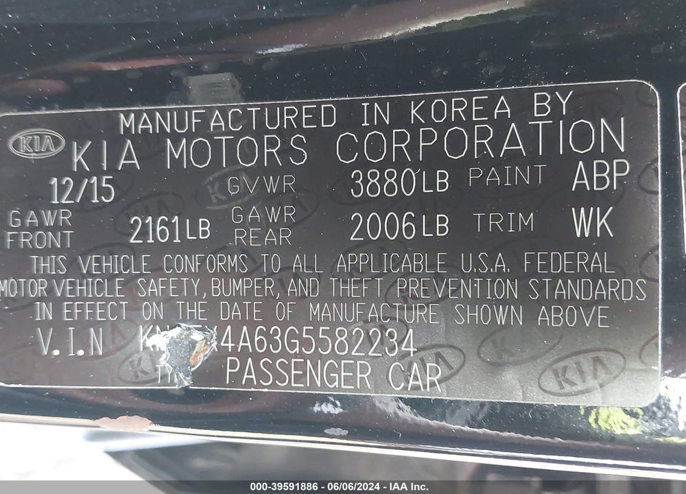 2016 KIA FORTE LX VIN: KNAFX4A63G5582234