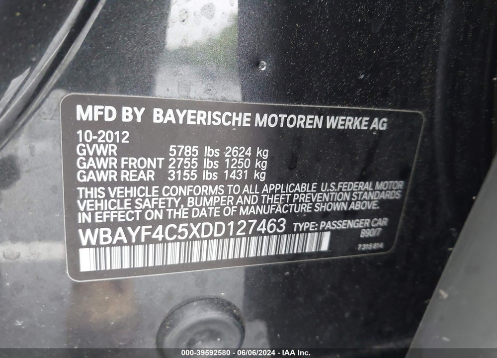 2013 BMW 740LI XDRIVE VIN: WBAYF4C5XDD127463