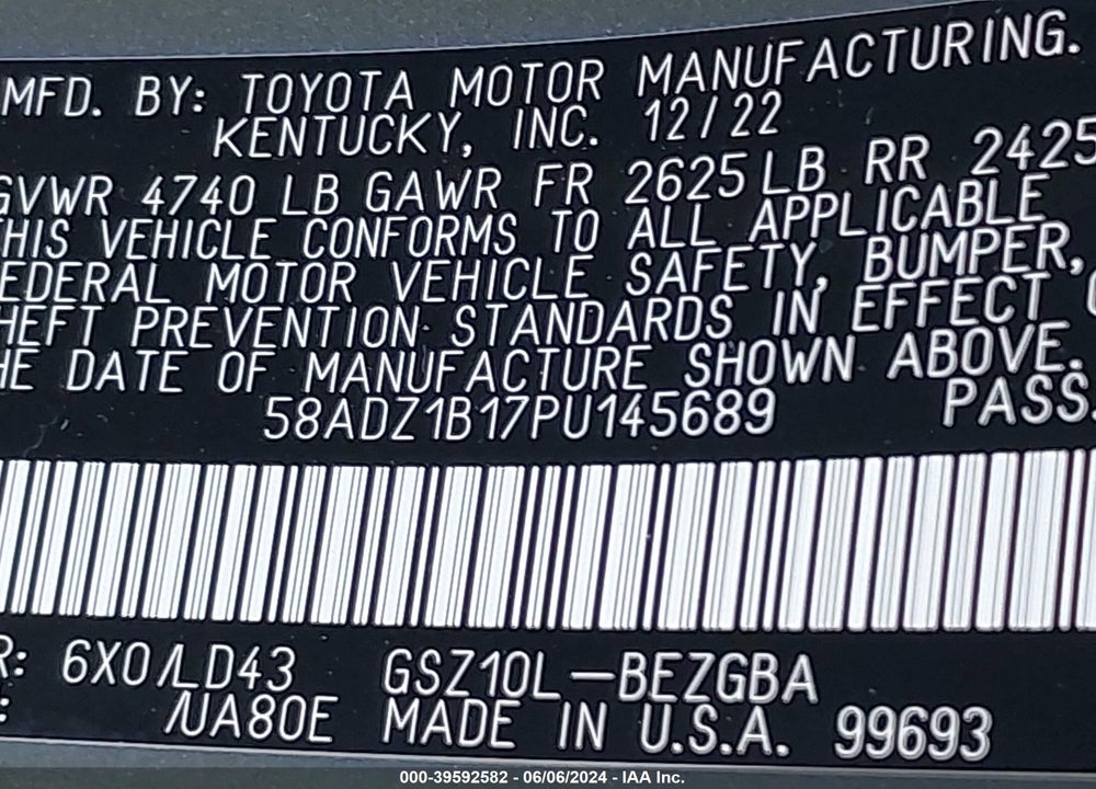 2023 LEXUS ES 350 VIN: 58ADZ1B17PU145689