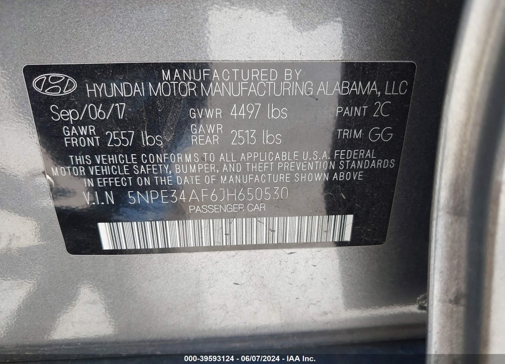 2018 HYUNDAI SONATA SEL VIN: 5NPE34AF6JH650530