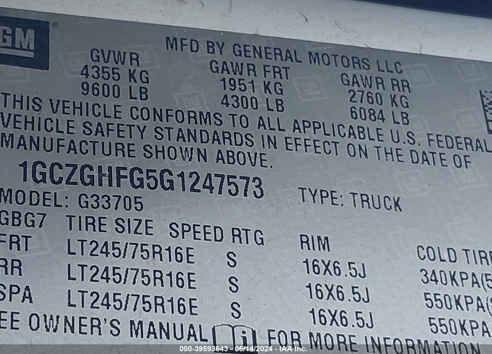 2016 CHEVROLET EXPRESS 3500 WORK VAN VIN: 1GCZGHFG5G1247573