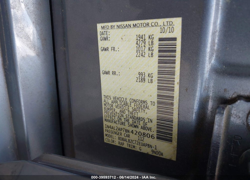 2011 NISSAN ALTIMA 2.5 S VIN: 1N4AL2AP7BN420806